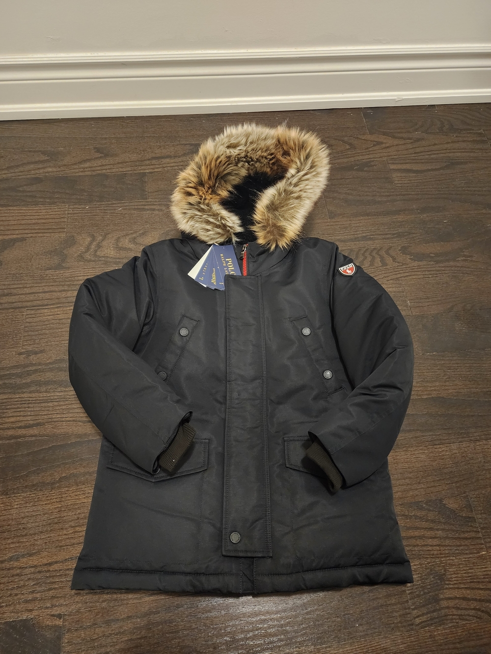 Polo by Ralph Lauren Black Puffer Parka with Faux Fur Hood